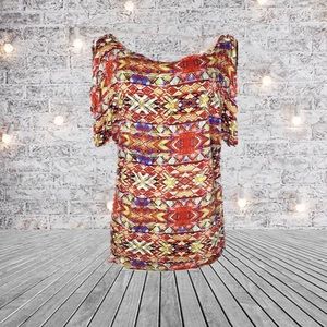 CABLE & GAUGE Women’s short-sleeve blouse, orange and multicolor, Size Large